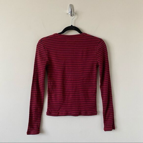 NWT-Striped Red & Navy Henley Tee (XXS) - Picture 4 of 9